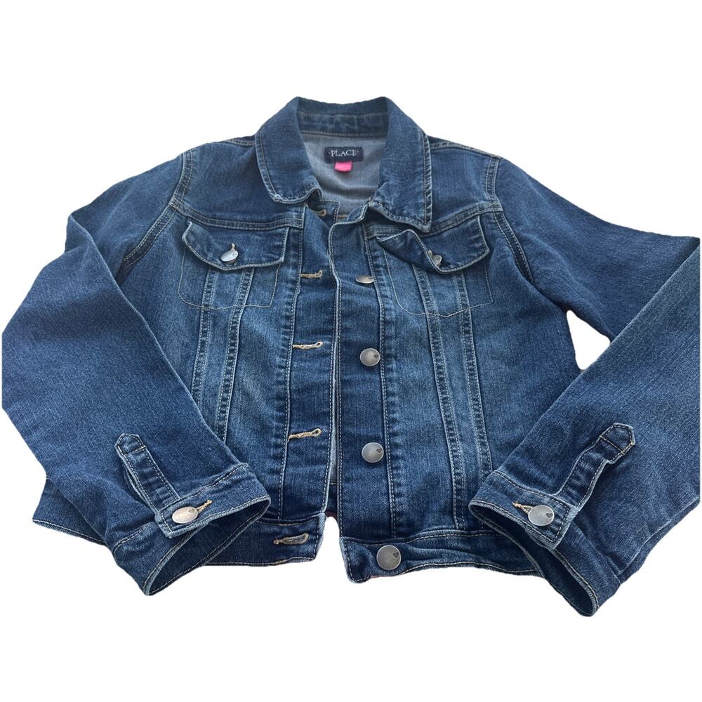 Child’s Place Girls Size 10/12 Dark Washed Jean Jacket Hearts On Buttons